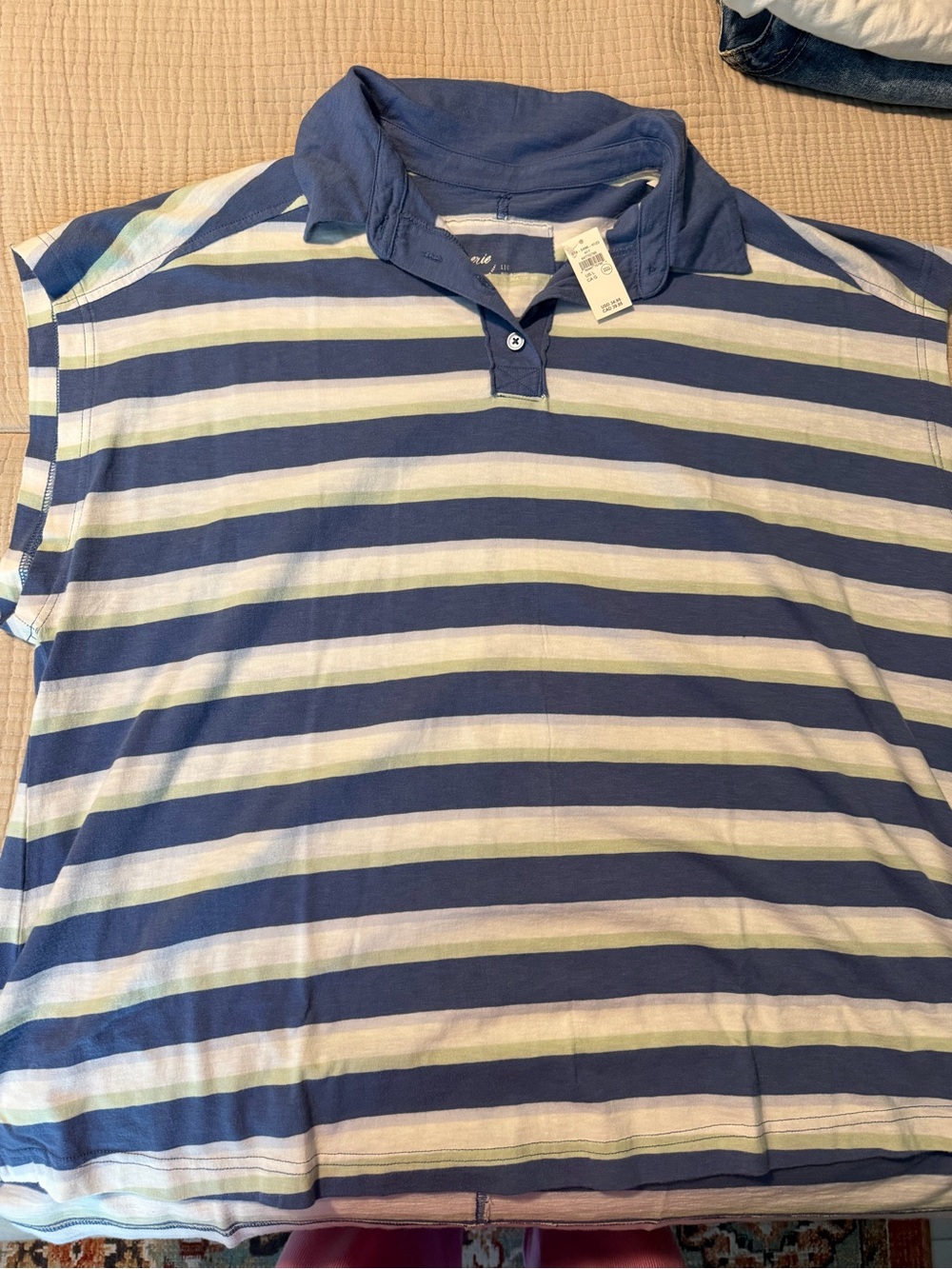 aerie Navy and White Striped Polo Shirt